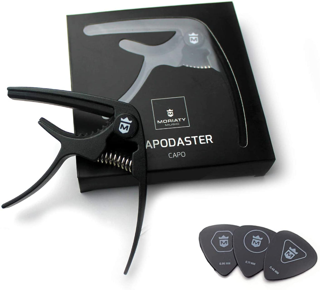 QuickChange Kapodaster für Gitarre + 3 Plektren + Gitarrenschule